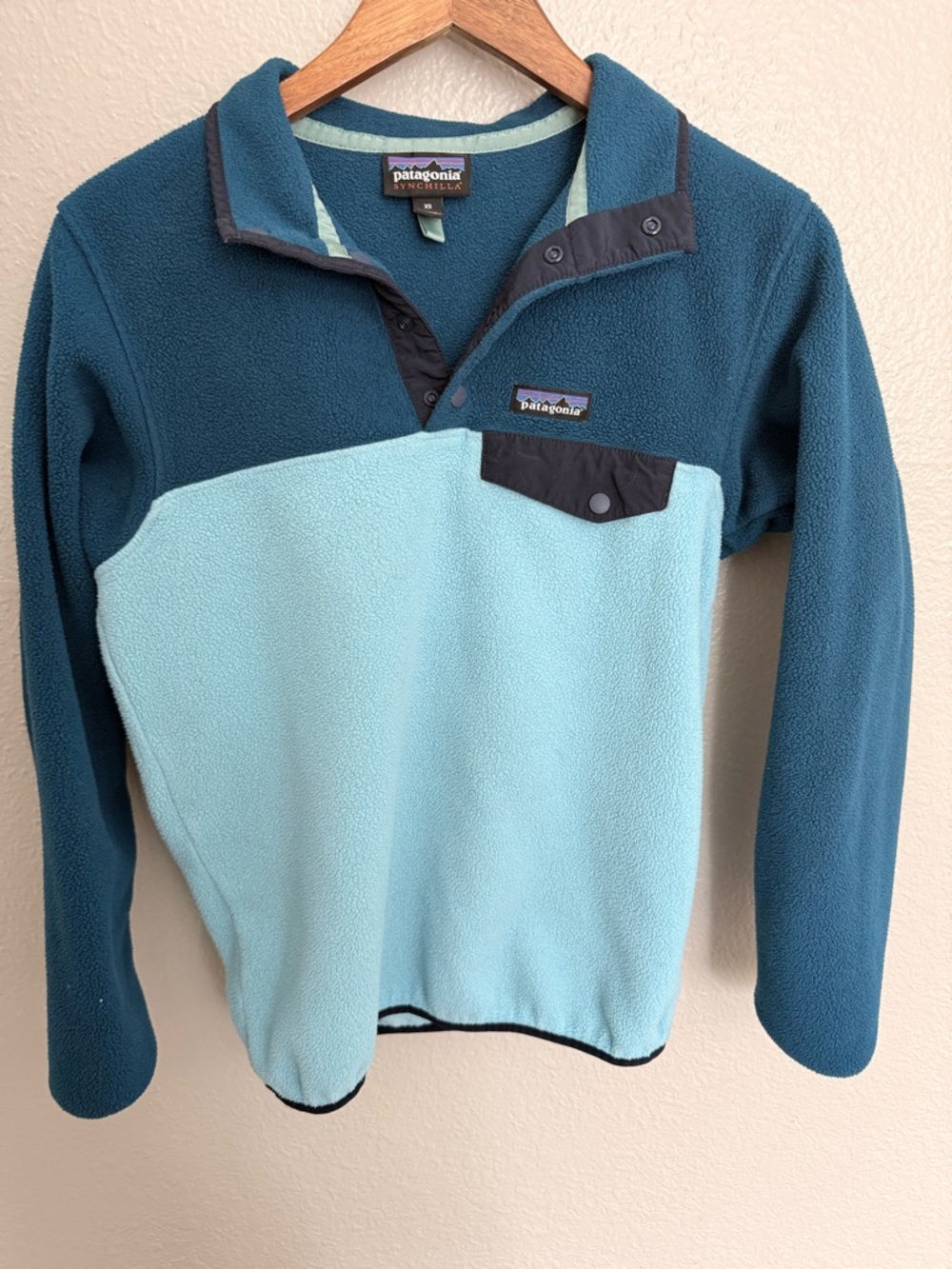 Patagonia women’s Two-Tone Teal Fleece Snap Pullover